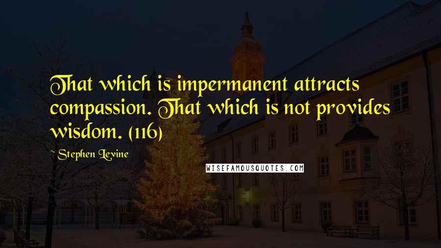 Stephen Levine Quotes: That which is impermanent attracts compassion. That which is not provides wisdom. (116)