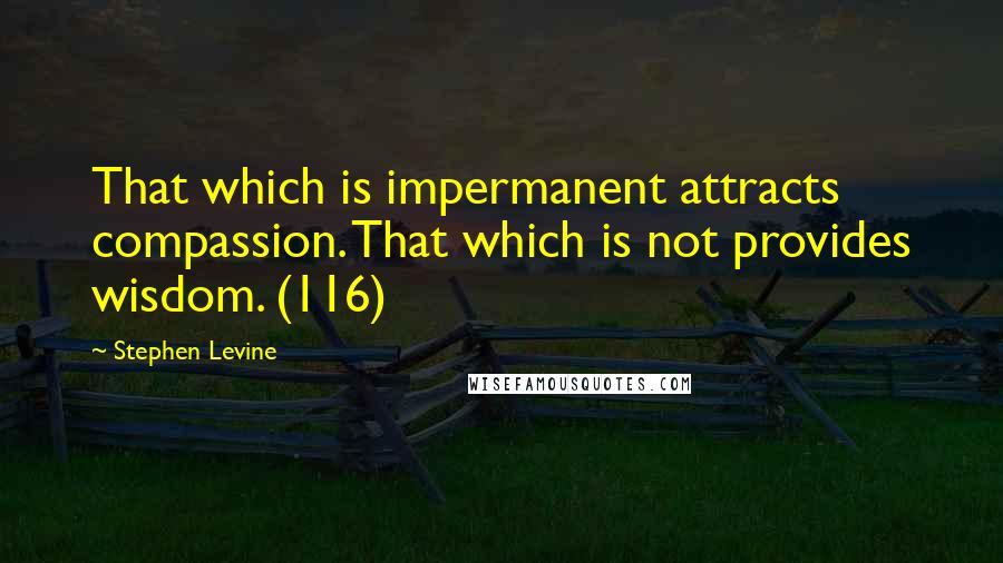 Stephen Levine Quotes: That which is impermanent attracts compassion. That which is not provides wisdom. (116)