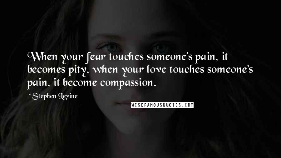 Stephen Levine Quotes: When your fear touches someone's pain, it becomes pity, when your love touches someone's pain, it become compassion.