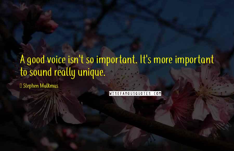 Stephen Malkmus Quotes: A good voice isn't so important. It's more important to sound really unique.