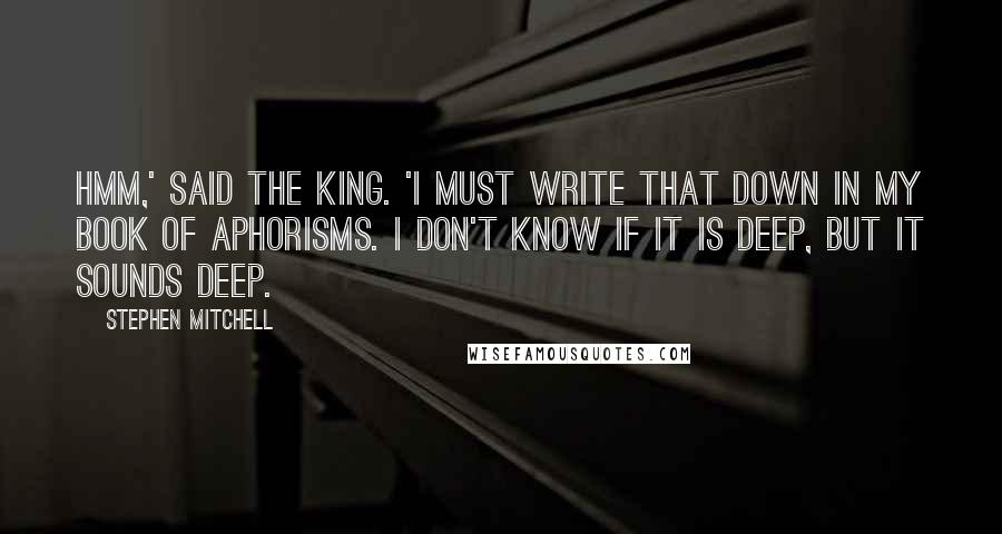 Stephen Mitchell Quotes: Hmm,' said the King. 'I must write that down in my book of aphorisms. I don't know if it is deep, but it sounds deep.