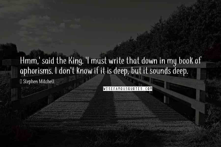 Stephen Mitchell Quotes: Hmm,' said the King. 'I must write that down in my book of aphorisms. I don't know if it is deep, but it sounds deep.