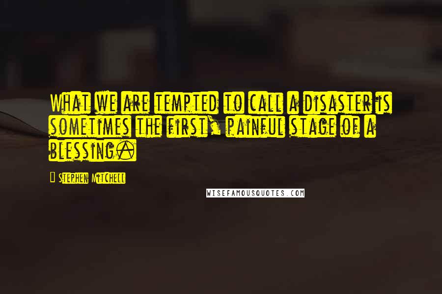 Stephen Mitchell Quotes: What we are tempted to call a disaster is sometimes the first, painful stage of a blessing.