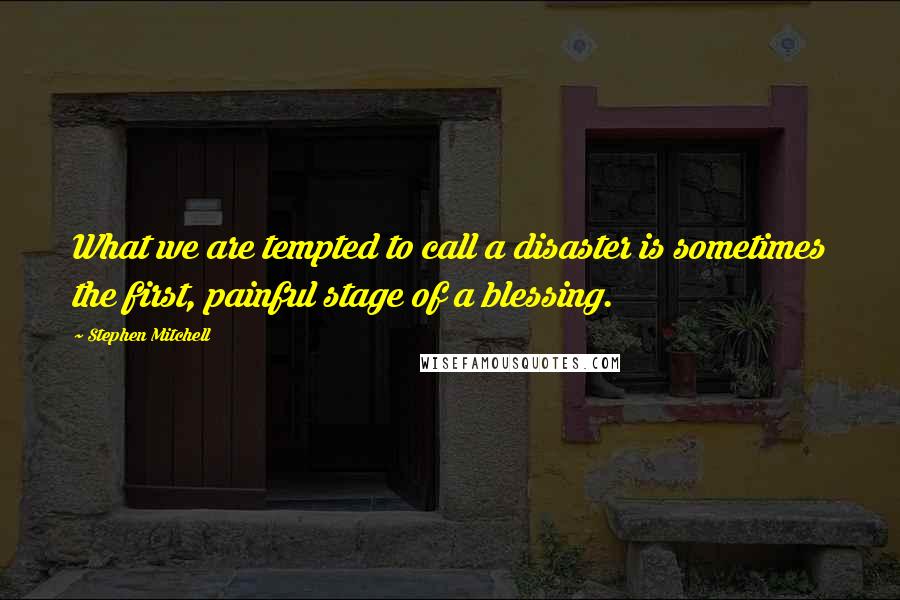 Stephen Mitchell Quotes: What we are tempted to call a disaster is sometimes the first, painful stage of a blessing.