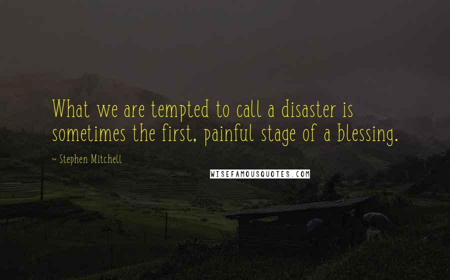 Stephen Mitchell Quotes: What we are tempted to call a disaster is sometimes the first, painful stage of a blessing.