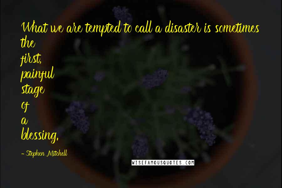 Stephen Mitchell Quotes: What we are tempted to call a disaster is sometimes the first, painful stage of a blessing.