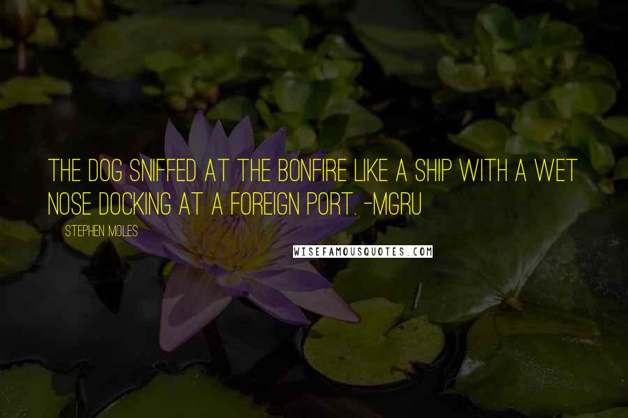 Stephen Moles Quotes: The dog sniffed at the bonfire like a ship with a wet nose docking at a foreign port. -Mgru