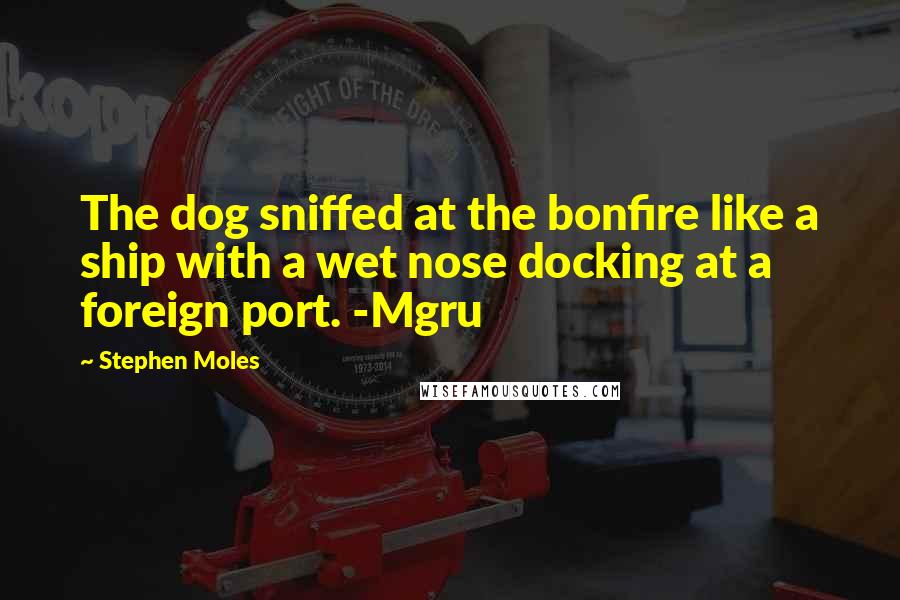 Stephen Moles Quotes: The dog sniffed at the bonfire like a ship with a wet nose docking at a foreign port. -Mgru