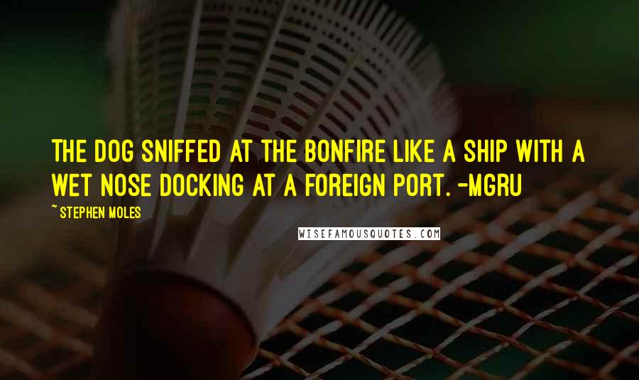 Stephen Moles Quotes: The dog sniffed at the bonfire like a ship with a wet nose docking at a foreign port. -Mgru