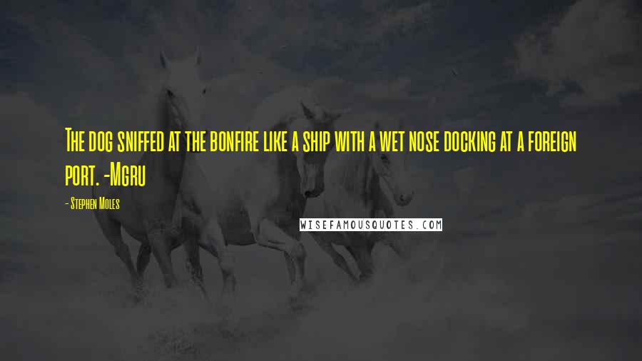 Stephen Moles Quotes: The dog sniffed at the bonfire like a ship with a wet nose docking at a foreign port. -Mgru