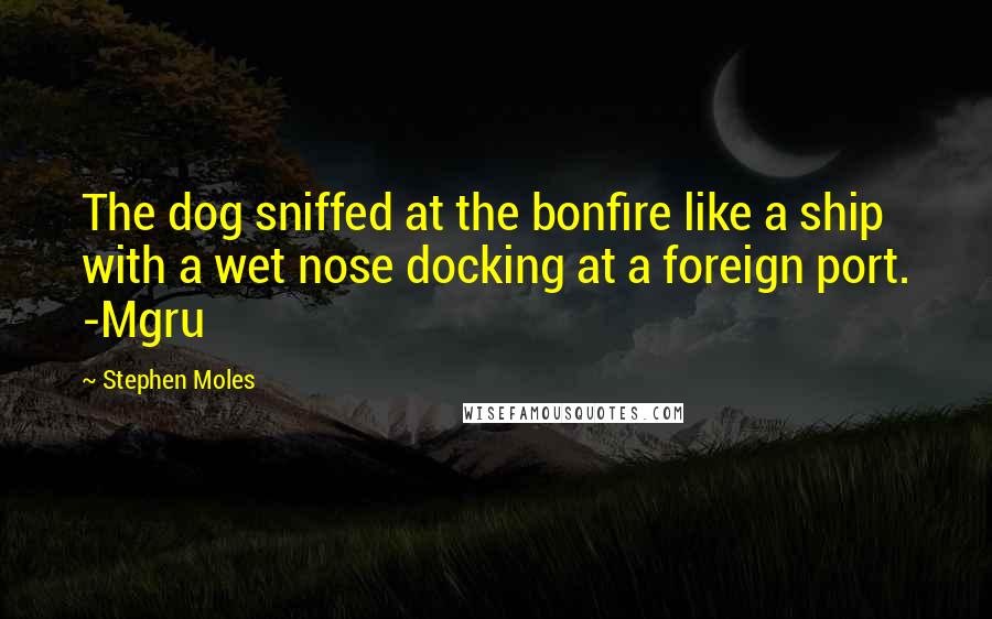 Stephen Moles Quotes: The dog sniffed at the bonfire like a ship with a wet nose docking at a foreign port. -Mgru