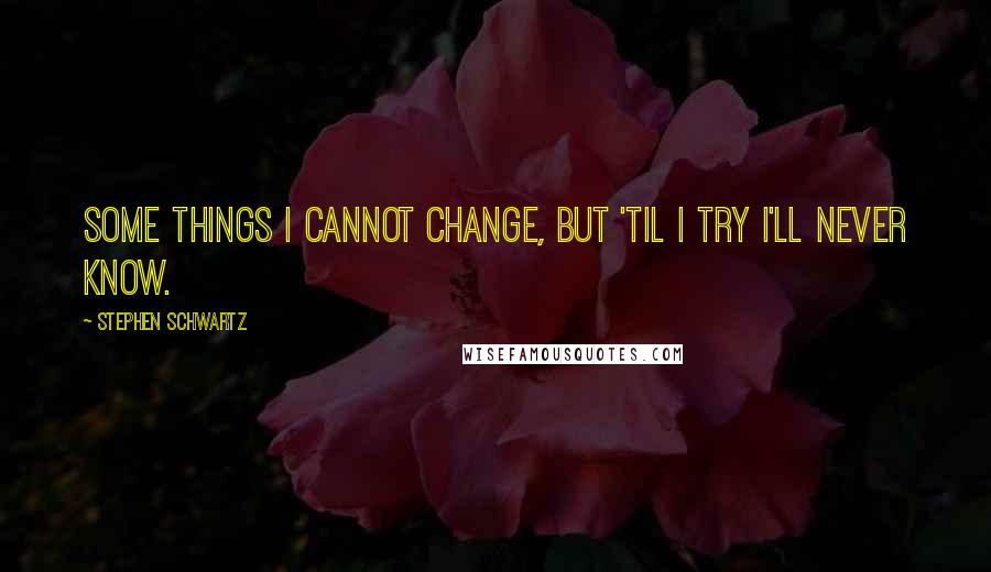 Stephen Schwartz Quotes: Some things I cannot change, but 'til I try I'll never know.