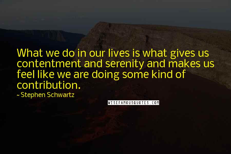 Stephen Schwartz Quotes: What we do in our lives is what gives us contentment and serenity and makes us feel like we are doing some kind of contribution.