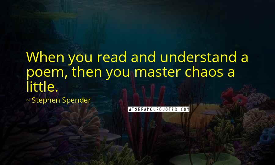 Stephen Spender Quotes: When you read and understand a poem, then you master chaos a little.