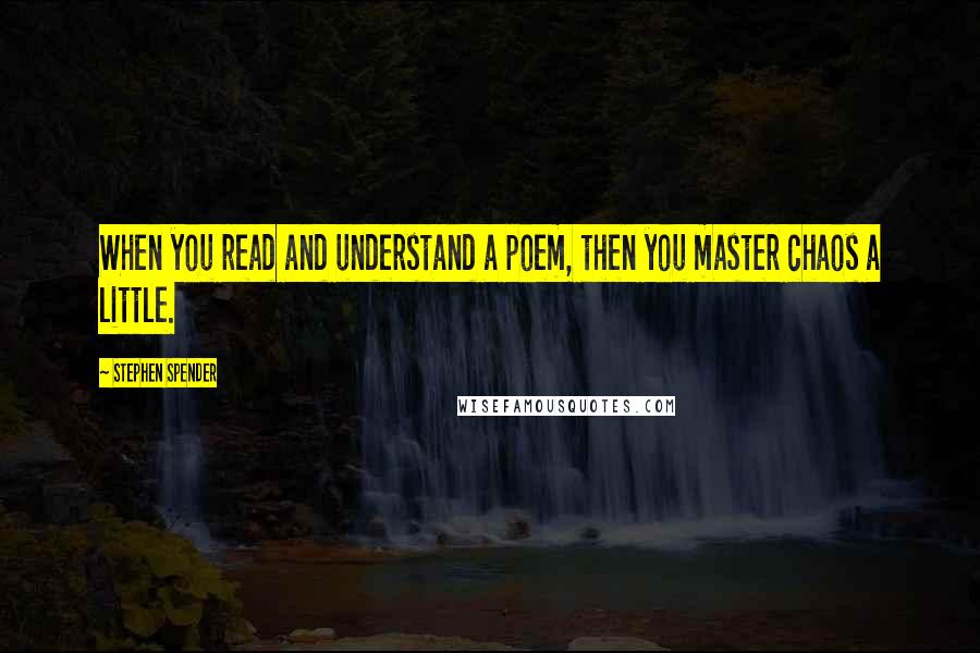 Stephen Spender Quotes: When you read and understand a poem, then you master chaos a little.