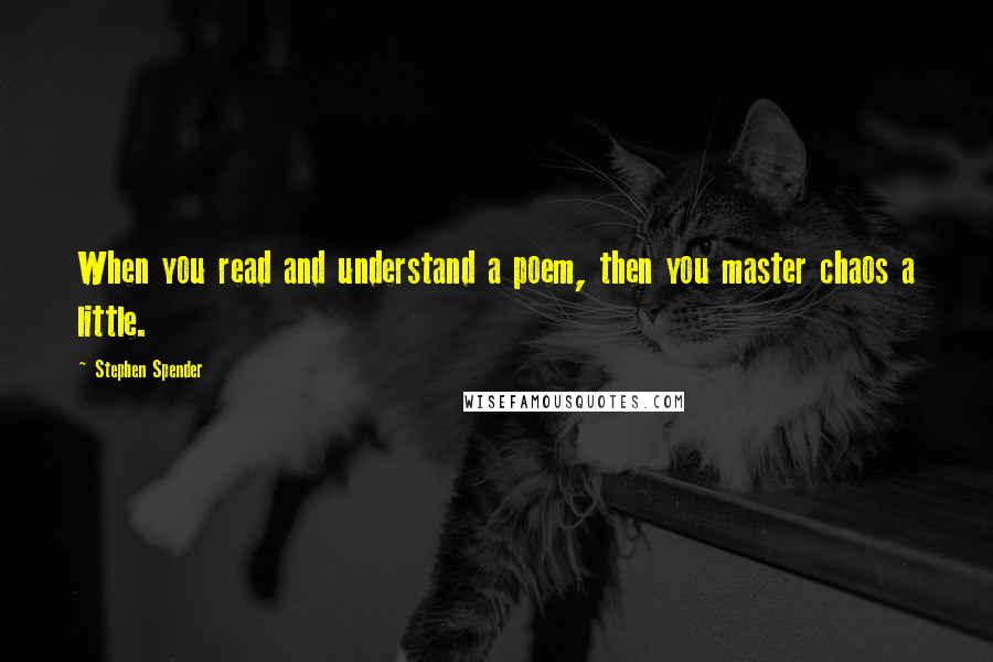 Stephen Spender Quotes: When you read and understand a poem, then you master chaos a little.