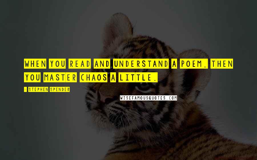 Stephen Spender Quotes: When you read and understand a poem, then you master chaos a little.