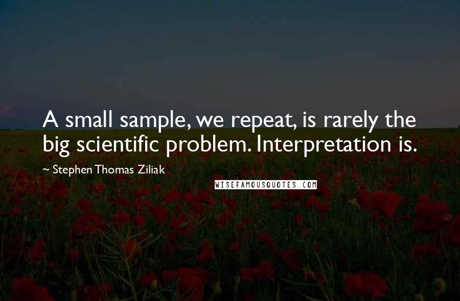 Stephen Thomas Ziliak Quotes: A small sample, we repeat, is rarely the big scientific problem. Interpretation is.
