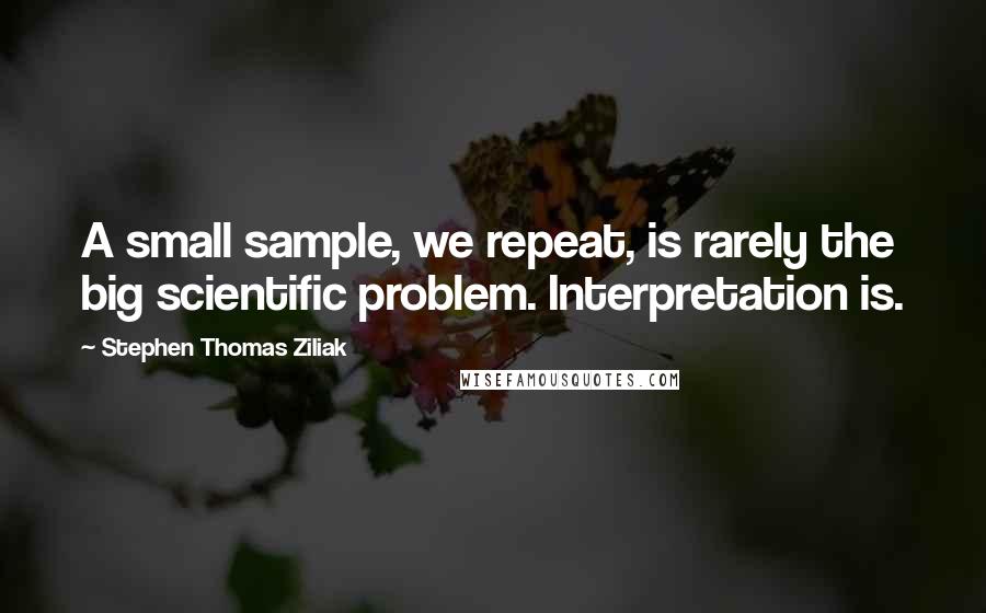 Stephen Thomas Ziliak Quotes: A small sample, we repeat, is rarely the big scientific problem. Interpretation is.