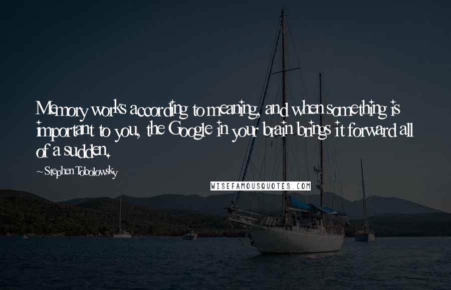 Stephen Tobolowsky Quotes: Memory works according to meaning, and when something is important to you, the Google in your brain brings it forward all of a sudden.