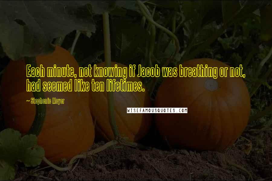 Stephenie Meyer Quotes: Each minute, not knowing if Jacob was breathing or not, had seemed like ten lifetimes.