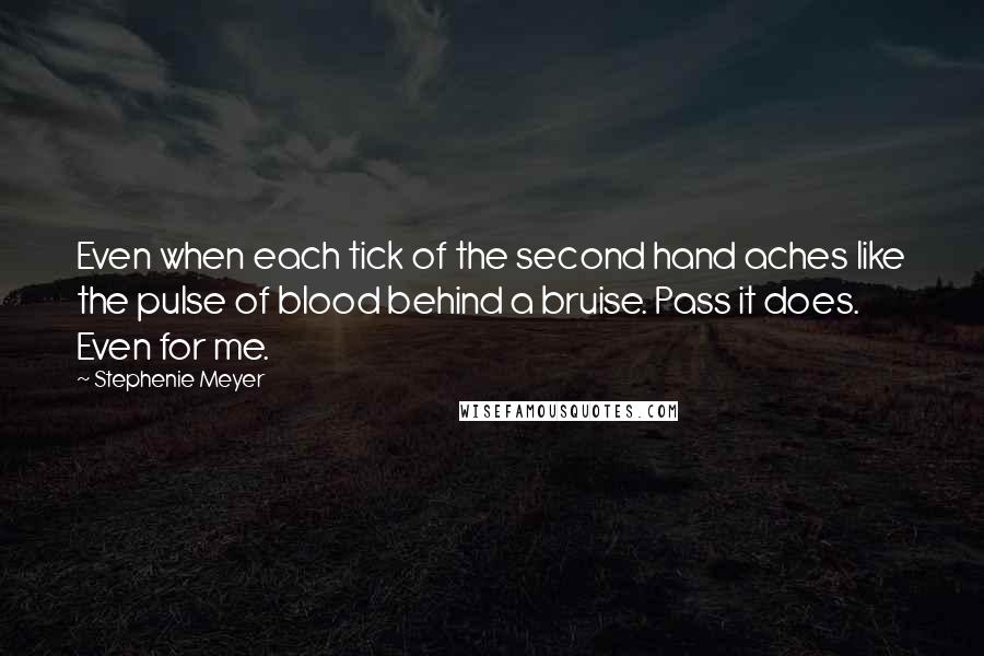 Stephenie Meyer Quotes: Even when each tick of the second hand aches like the pulse of blood behind a bruise. Pass it does. Even for me.