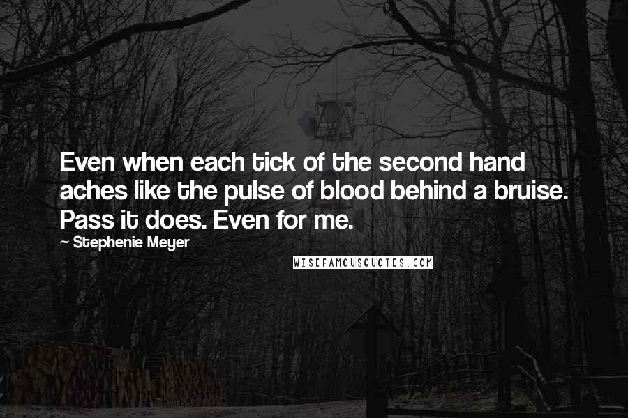 Stephenie Meyer Quotes: Even when each tick of the second hand aches like the pulse of blood behind a bruise. Pass it does. Even for me.