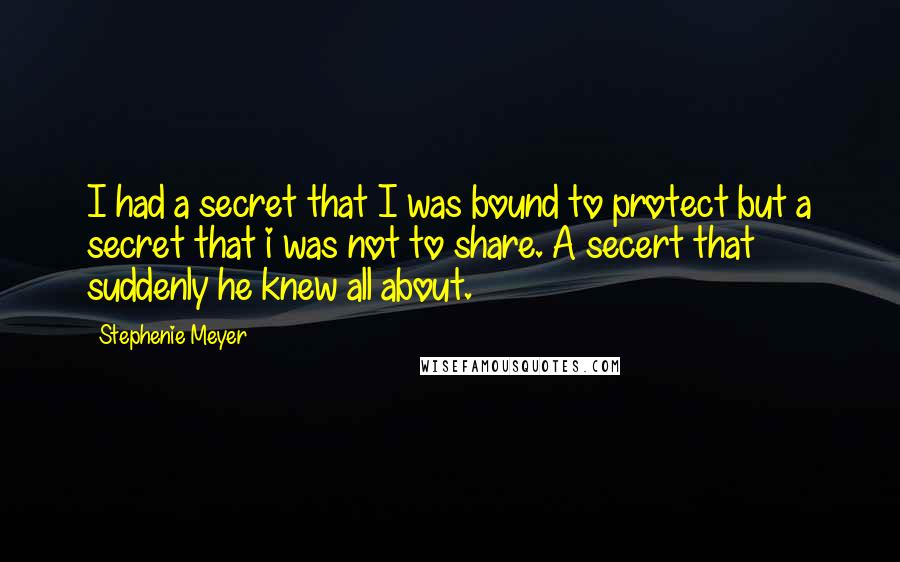 Stephenie Meyer Quotes: I had a secret that I was bound to protect but a secret that i was not to share. A secert that suddenly he knew all about.