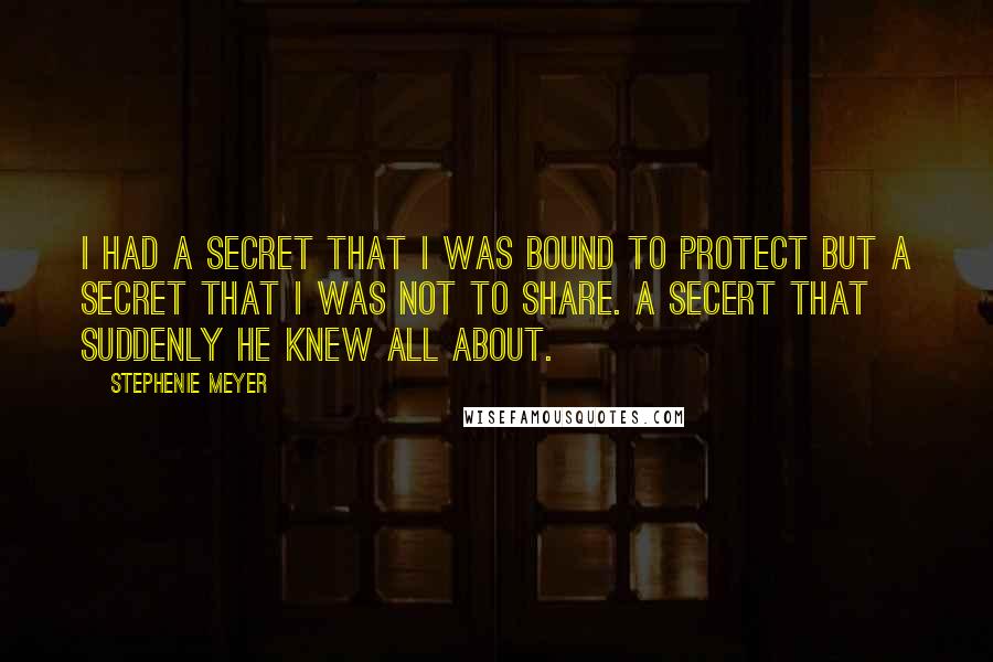 Stephenie Meyer Quotes: I had a secret that I was bound to protect but a secret that i was not to share. A secert that suddenly he knew all about.