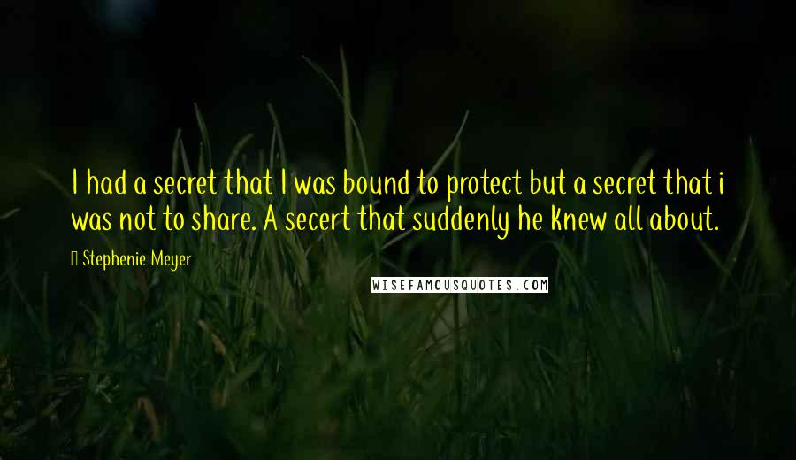 Stephenie Meyer Quotes: I had a secret that I was bound to protect but a secret that i was not to share. A secert that suddenly he knew all about.