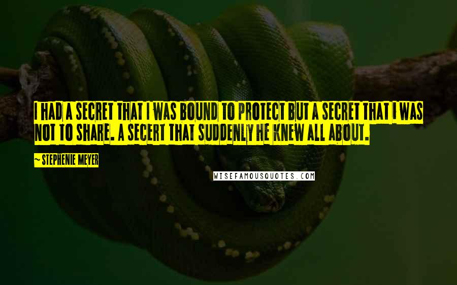 Stephenie Meyer Quotes: I had a secret that I was bound to protect but a secret that i was not to share. A secert that suddenly he knew all about.