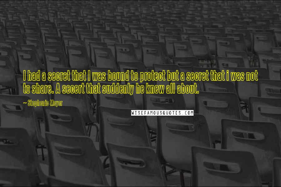 Stephenie Meyer Quotes: I had a secret that I was bound to protect but a secret that i was not to share. A secert that suddenly he knew all about.