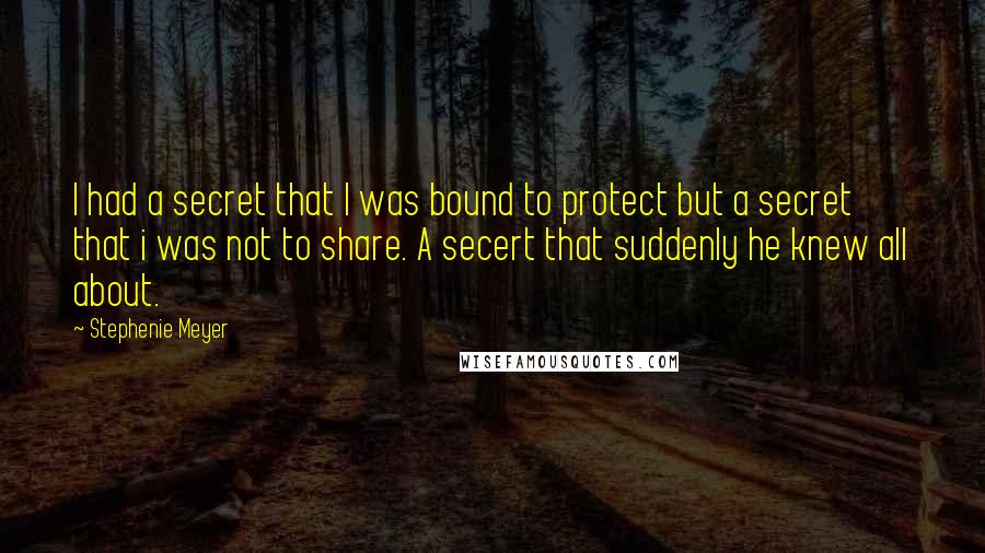 Stephenie Meyer Quotes: I had a secret that I was bound to protect but a secret that i was not to share. A secert that suddenly he knew all about.
