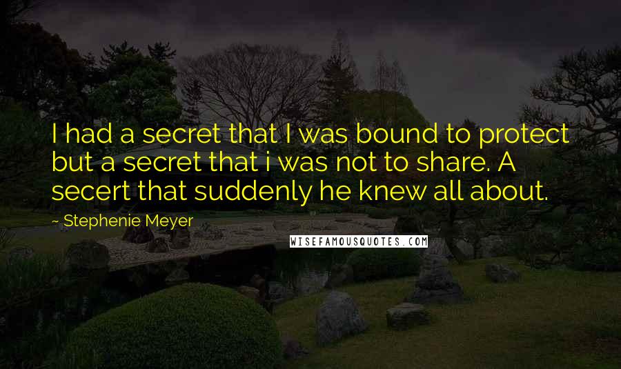 Stephenie Meyer Quotes: I had a secret that I was bound to protect but a secret that i was not to share. A secert that suddenly he knew all about.