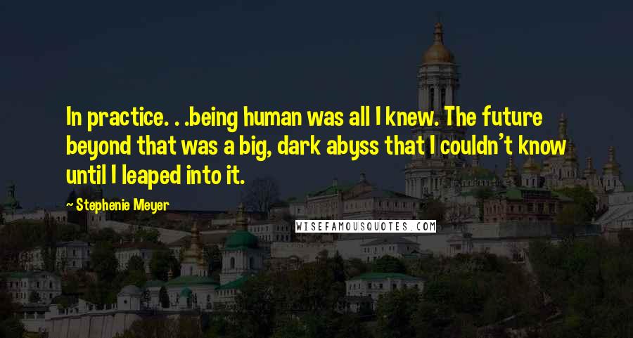 Stephenie Meyer Quotes: In practice. . .being human was all I knew. The future beyond that was a big, dark abyss that I couldn't know until I leaped into it.