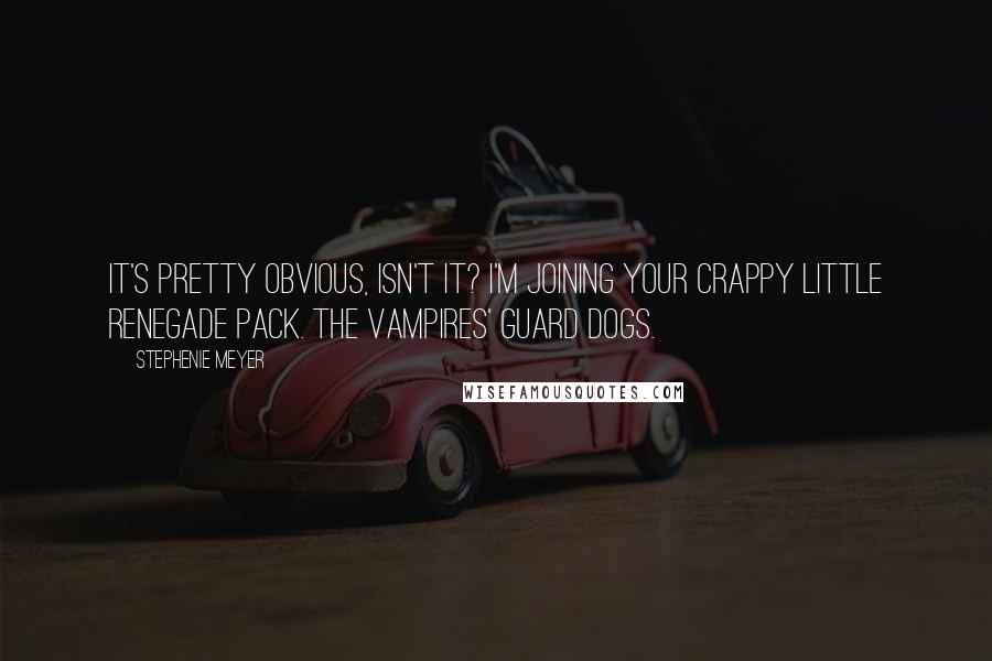 Stephenie Meyer Quotes: It's pretty obvious, isn't it? I'm joining your crappy little renegade pack. The vampires' guard dogs.