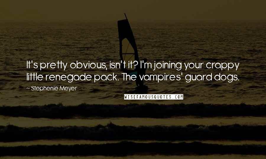 Stephenie Meyer Quotes: It's pretty obvious, isn't it? I'm joining your crappy little renegade pack. The vampires' guard dogs.