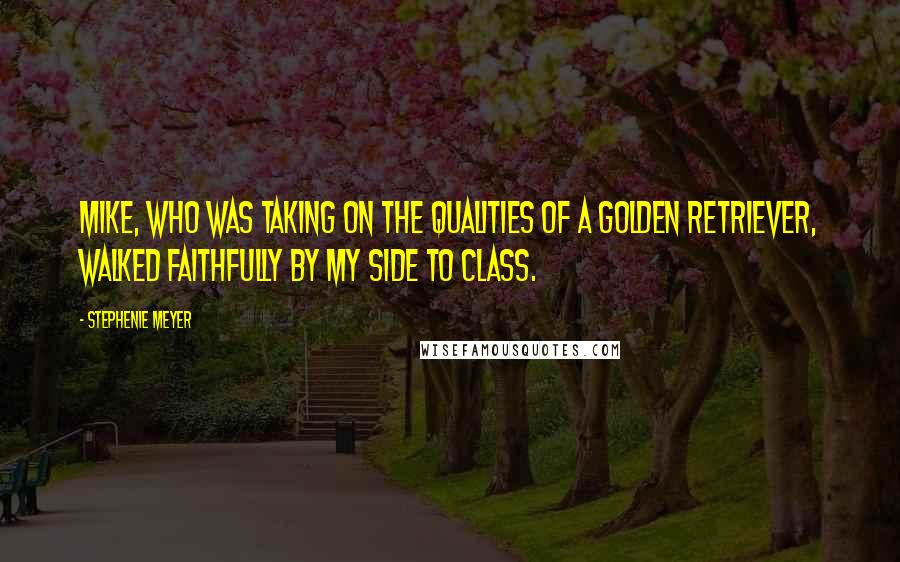 Stephenie Meyer Quotes: Mike, who was taking on the qualities of a golden retriever, walked faithfully by my side to class.