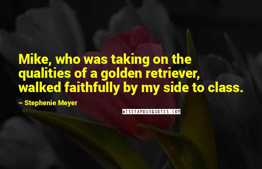 Stephenie Meyer Quotes: Mike, who was taking on the qualities of a golden retriever, walked faithfully by my side to class.