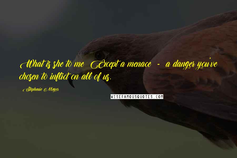 Stephenie Meyer Quotes: What is she to me? Except a menace - a danger you've chosen to inflict on all of us.