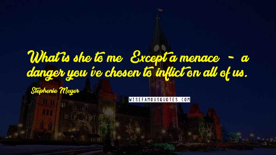 Stephenie Meyer Quotes: What is she to me? Except a menace  -  a danger you've chosen to inflict on all of us.