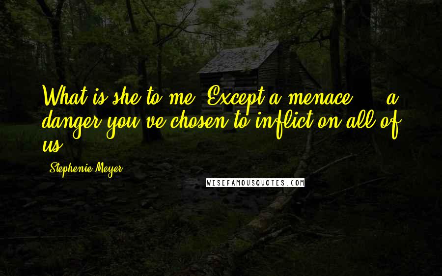 Stephenie Meyer Quotes: What is she to me? Except a menace  -  a danger you've chosen to inflict on all of us.