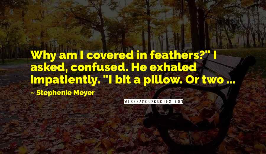 Stephenie Meyer Quotes: Why am I covered in feathers?" I asked, confused. He exhaled impatiently. "I bit a pillow. Or two ...