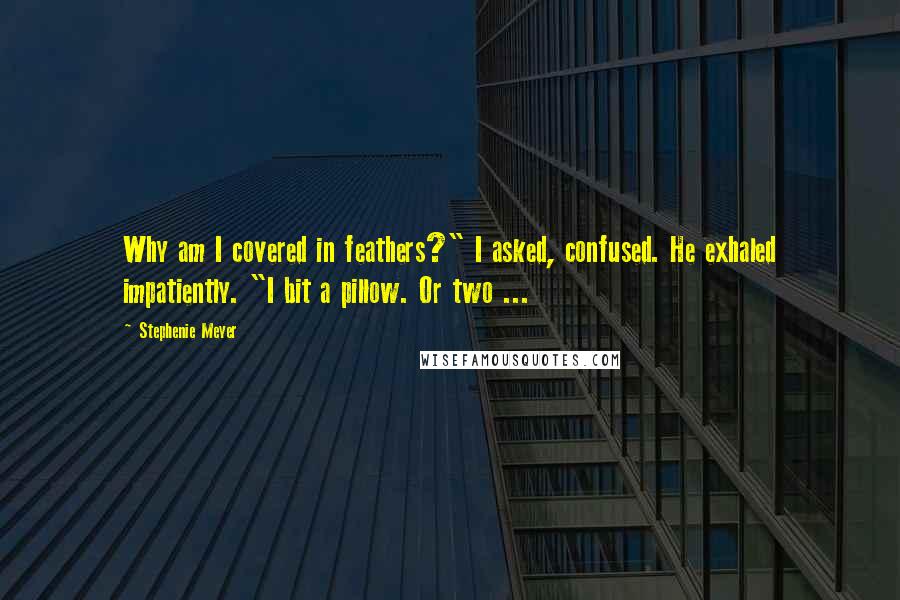 Stephenie Meyer Quotes: Why am I covered in feathers?" I asked, confused. He exhaled impatiently. "I bit a pillow. Or two ...