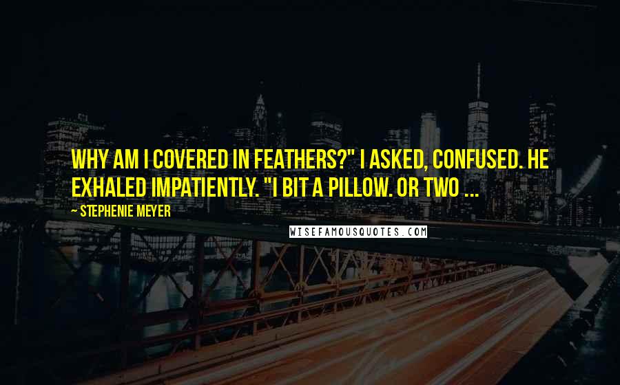 Stephenie Meyer Quotes: Why am I covered in feathers?" I asked, confused. He exhaled impatiently. "I bit a pillow. Or two ...