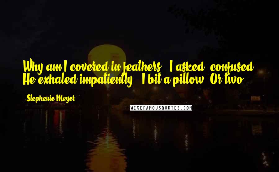 Stephenie Meyer Quotes: Why am I covered in feathers?" I asked, confused. He exhaled impatiently. "I bit a pillow. Or two ...