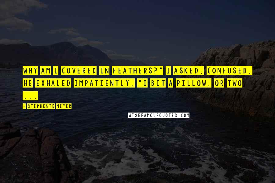 Stephenie Meyer Quotes: Why am I covered in feathers?" I asked, confused. He exhaled impatiently. "I bit a pillow. Or two ...