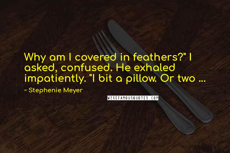 Stephenie Meyer Quotes: Why am I covered in feathers?" I asked, confused. He exhaled impatiently. "I bit a pillow. Or two ...