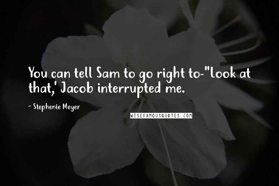 Stephenie Meyer Quotes: You can tell Sam to go right to-''Look at that,' Jacob interrupted me.