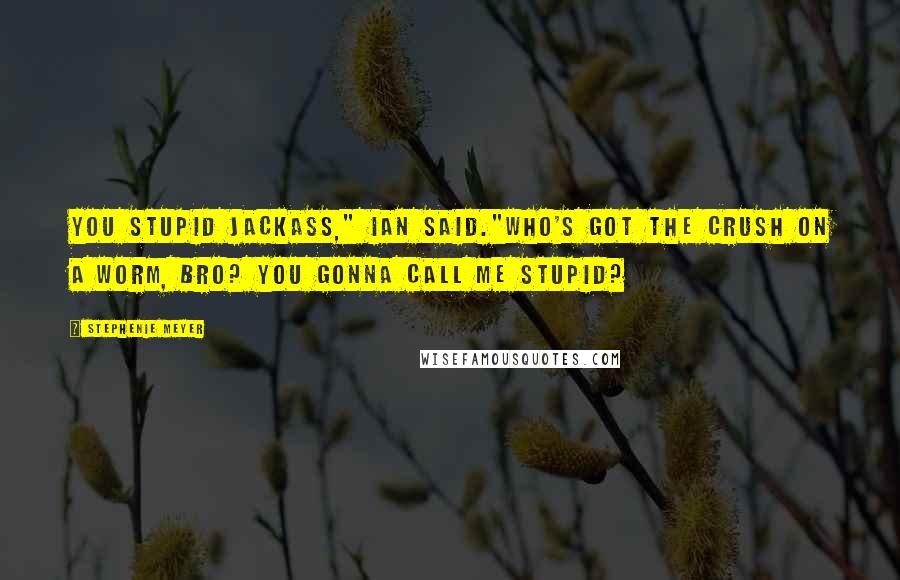 Stephenie Meyer Quotes: You stupid jackass," Ian said."Who's got the crush on a worm, bro? You gonna call me stupid?